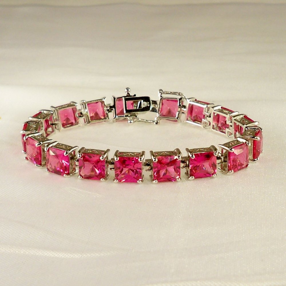 NEW Rare Vintage Charles Winston Pinkish Red Cubic Zirconias Silver Bracelet